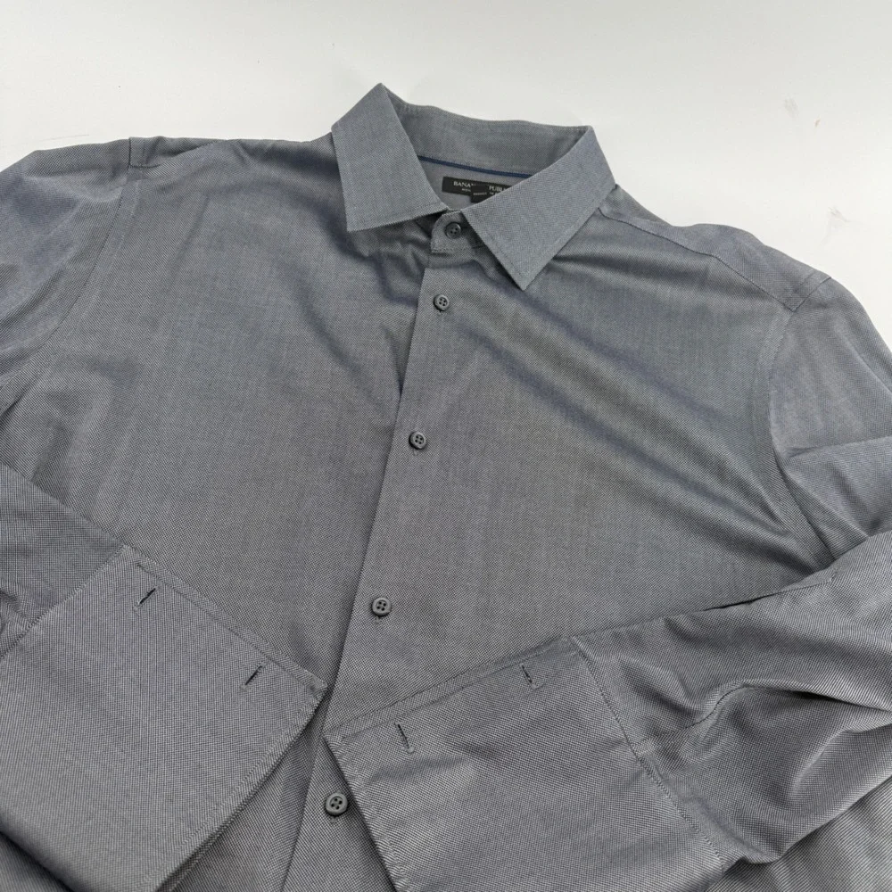 Banana Republic Mens XL Gray Non-Iron Slim Fit French Cuff Dress Shirt 1772